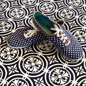 Kate Spade Keds Navy Blue with White Polka Dots